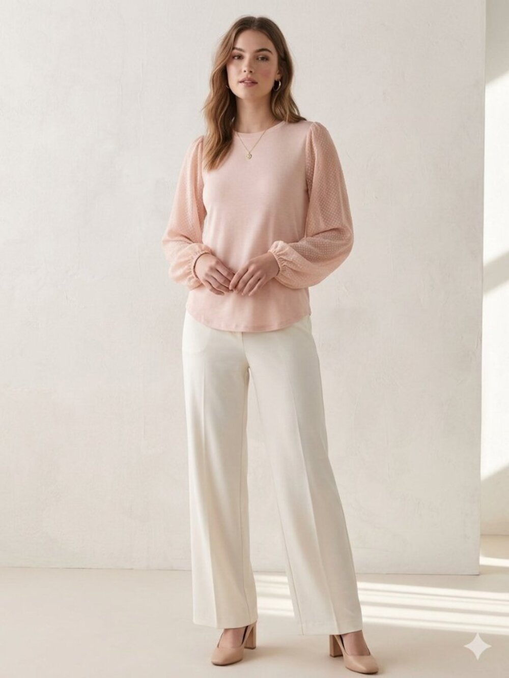 Beautiful NWT Michael Kors Pink Sheer Balloon Sleeve Knit Top Blouse Large